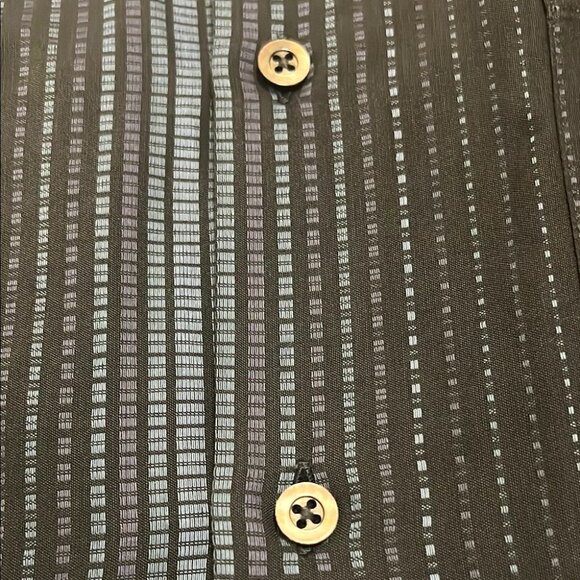 Minos Shirt L Black Blue Stripe Woven Germany Cotton Long Sleeve Button Up - Picture 8 of 11